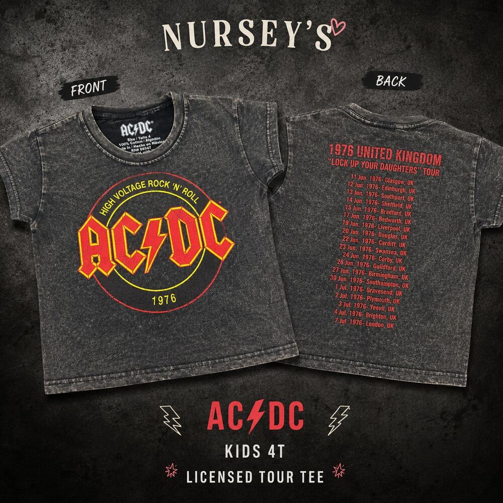 AC/DC Kids 4T Acid Wash Tour Tee Lock Up Your Daughters Graphic Shirt